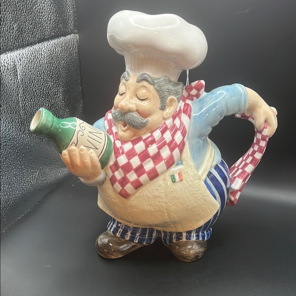 Chef Ceramic Pitcher with Red Checkered Scarf - Picture 1 of 10